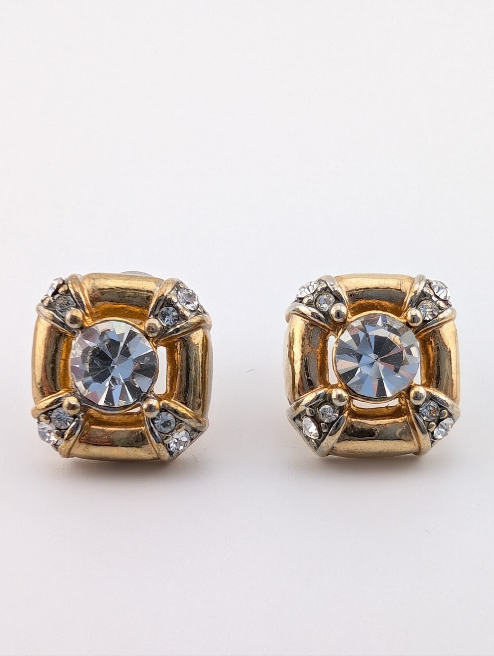 Vintage Gold Crystal Stud Earrings - Costume Estate Jewelry